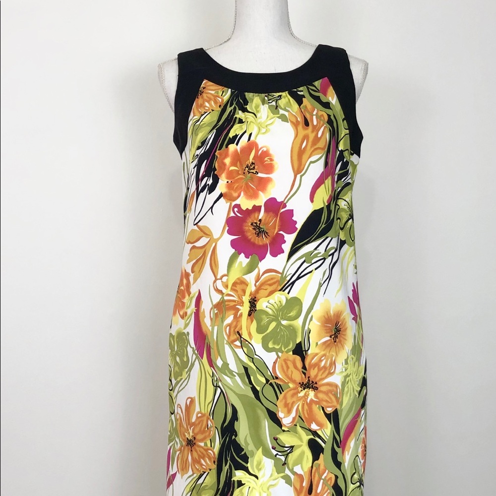 Alyx Sleeveless Black & Floral Print Sheath Dress